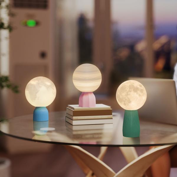 Conjunto de 3 Candeeiros de Mesa de Cabeceira 3D Candeeiros de Mesa com 3 Cores Brilho Ajustável em 10 Níveis Conexão USB Branco