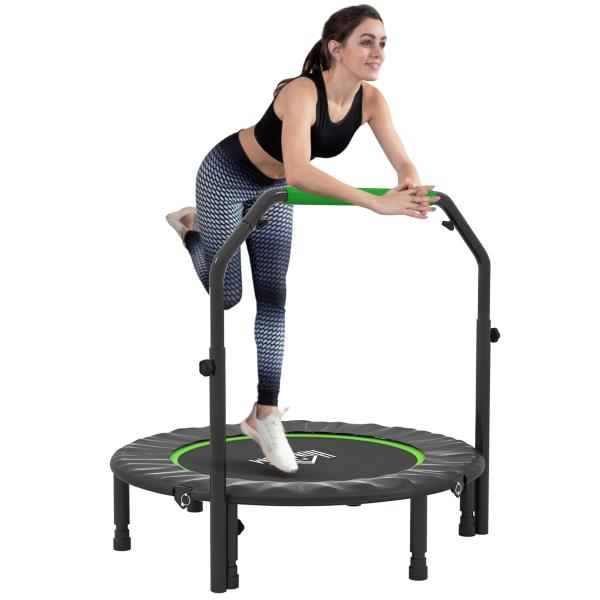 Trampolim Fitness Ø102 Trampolim Dobrável com Pega Ajustável em 4 Níveis Estrutura de Aço Verde