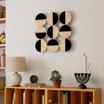 Quadro Decorativo de Parede Geométrico Decoração de Parede Moderno 3D 60x60 cm com Espelho de Plástico Preto e Madeira