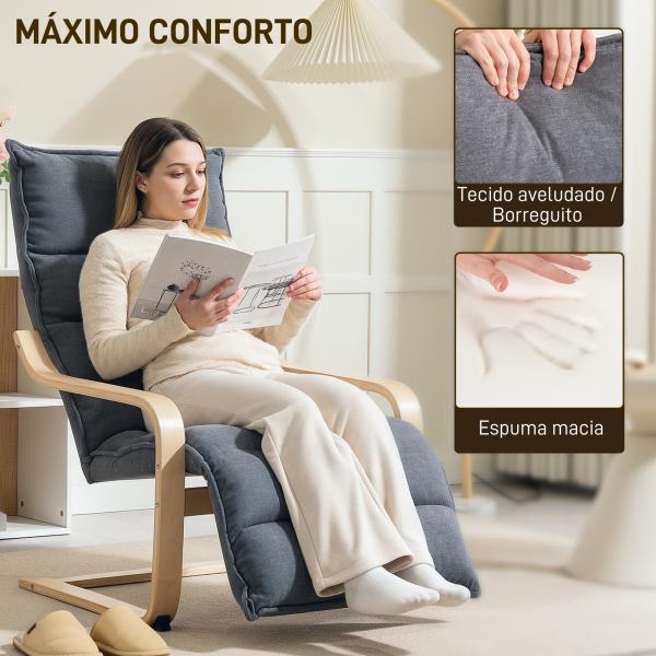 Poltrona de Salão com Apoio para os Pés Ajustável Estofada em Veludo com Estrutura de Madeira 67x93x105 cm Cinzento Escuro