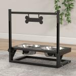 Comedouro Elevado para Cães com 2 Tigelas Altura Ajustável e 1 Peça de Metal com Formato de Osso 40,5x22x39 cm Preto