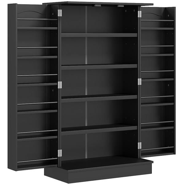 Armário de Cozinha com 2 Portas e 16 Prateleiras Armário de Cozinha Moderno com Prateleiras Ajustáveis 60x30x104 cm Preto