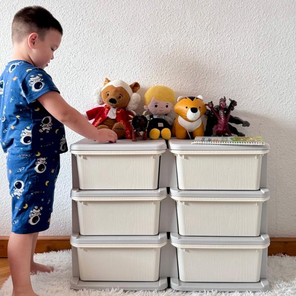 Organizador de Brinquedos com 6 Gavetas para Crianças com Bordas Arredondadas e Pegas 75x37x56,5 cm Creme e Cinza