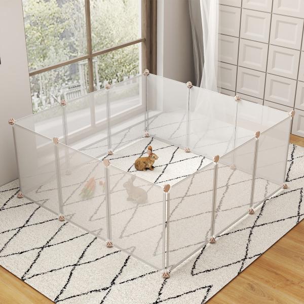 Recinto para Pequenos Animais Modular de Metal com 12 Painéis e 24 Conectores para Coelhos Porquinhos da Índia 105x105x45 cm Branco