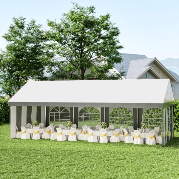 Tenda para Festa 4x8 m Tenda de Jardim com Paredes Removíveis Portas e Janelas Anti - UV para Casamento e Eventos Cinzento