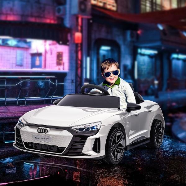 Carro Elétrico AUDI RS E - Tron GT 12V com 2 Motores Controlo Remoto Faróis LED Buzina Música USB 3 - 5km/h 103x58x41cm Branco