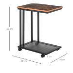 Mesa Lateral mesa Auxiliar com Rodas para Sofá Sala de Estar Dormitório Estilo Industrial Retrô Metal e Madeira 51x36x65cm Madeira e Preto