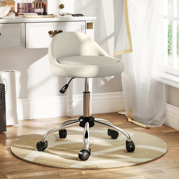 Banco com Rodas Banco Giratório com Altura Ajustável Cosmética Dentista Cabeleireiro Ø50x63 - 83 cm Branco