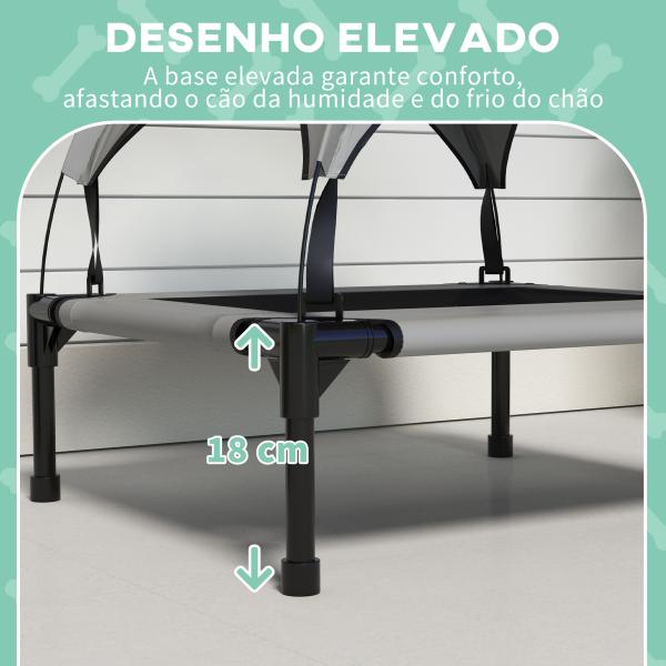 Cama para Cães Elevada com Toldo para Cães Médios com Estrutura de Aço e Bolsa de Transporte 76x61x69,5 cm Cinza Claro