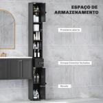 Coluna Casa de Banho Estreita com 1 Gaveta 4 Prateleiras Abertas e Prateleiras Ajustáveis 20x20x180 cm Preto