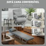 Sofá Cama Dobrável Estofado em Linho Sintético com Encosto Ajustável em 5 Níveis e Almofada Acolchoada 73x78x81 cm Cinzento Claro