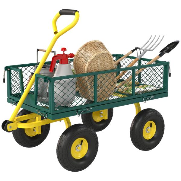 Carrinho de Jardim em Aço com Capacidade 200 kg e Laterais Removíveis 104x54x51 cm Verde e Amarelo