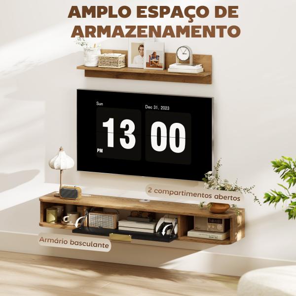 Móvel de TV Sala de Estar com Prateleira de Parede Armário Orifícios para Cabos para Televisão de Parede 120x24x16 cm Carvalho