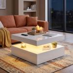 Mesa de Centro com LED RGB de 7 Cores com Armazenamento Aberto e Controlo Remoto 78x78x40 cm Branco