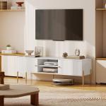 Móvel de TV Moderno com 2 Prateleiras Abertas Ajustáveis para Televisão 65 Polegadas 140x38x45,9 cm Branco