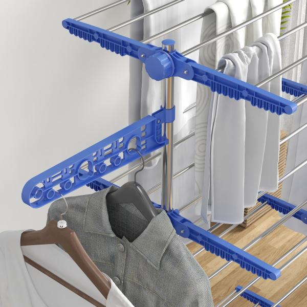 Estendal Vertical Dobrável de 4 Níveis com 6 Rodas 2 Laterais Dobráveis Prateleiras Ajustáveis 142x55x172 cm Azul