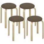 Conjunto de 4 Bancos Empilháveis Redondos Bancos Baixos de Cozinha com Assento Acolchoado Ø40x45 cm Marrom e Madeira