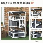 Casa para Gatos Caseta de madeira em abeto com espaço amplo com 4 pisos e espaço destacável para areia 75,5x75x137 cm