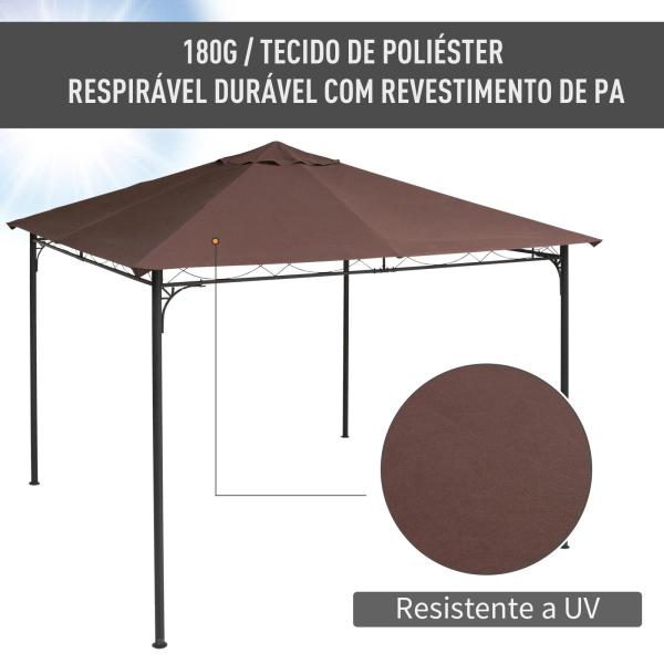 Toldo de substituição de 3 x 3 m para barraca de jardim gazebo ao ar livre com 8 orifícios de drenagem e ventilação marrom