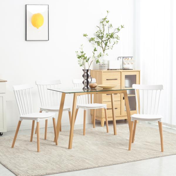 Conjunto de 4 Cadeiras Estilo Nórdico com Encosto Alto e Pés de Madeira de Faia 48x52,5x83cm Branco e Madeira