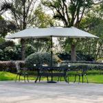 Chapéu de Sol Duplo de Jardim com 48 Luzes LED Solar 450x265x240cm com Manivela Proteção Solar para Terraço Cinza Claro