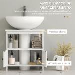 Móvel para Lavatório Pousar com Armário de 2 Portas Estante Aberto e Estante Ajustável Interior 60x30x60 cm Branco