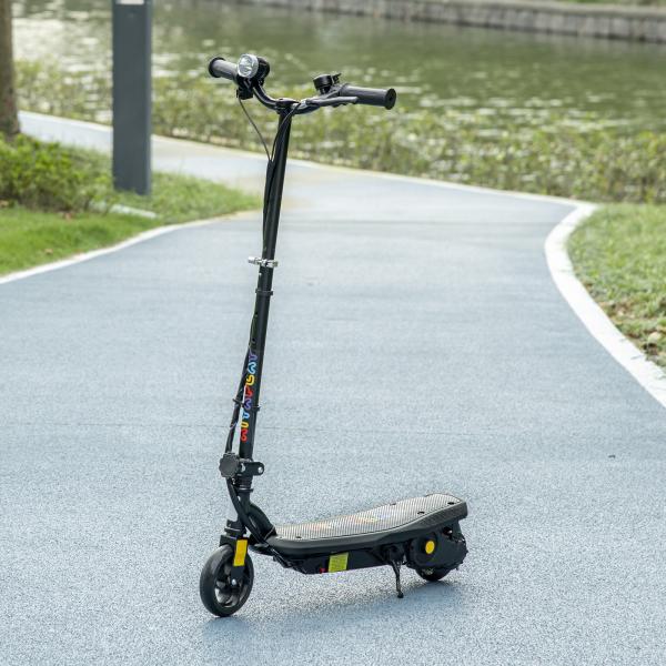 Trotinete Elétrica Dobrável com Velocidade Máx. 12 km/h Motor 120 W Autonomia Máxima 10 km e Farol LED 75x48x93 - 105 cm Preto