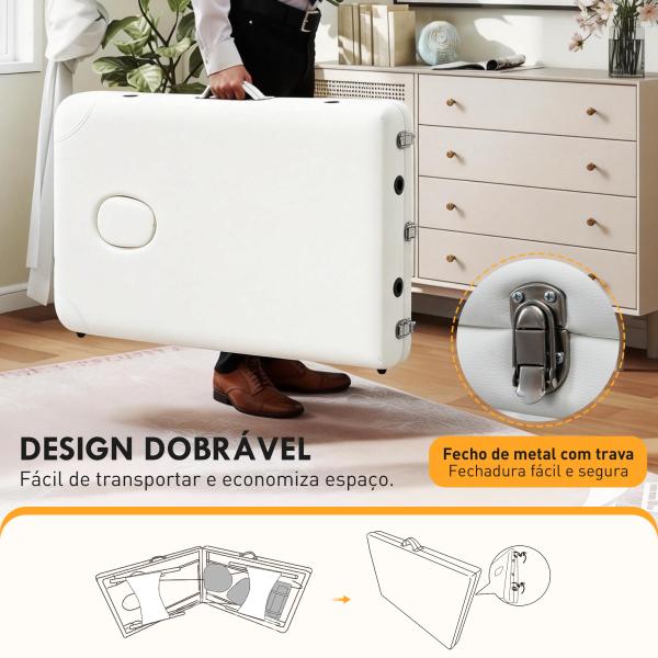 Marquesa de Massagem Dobrável e Portátil com Altura Ajustável e Apoio para a Cabeça 215x81x61 - 84 cm Branco