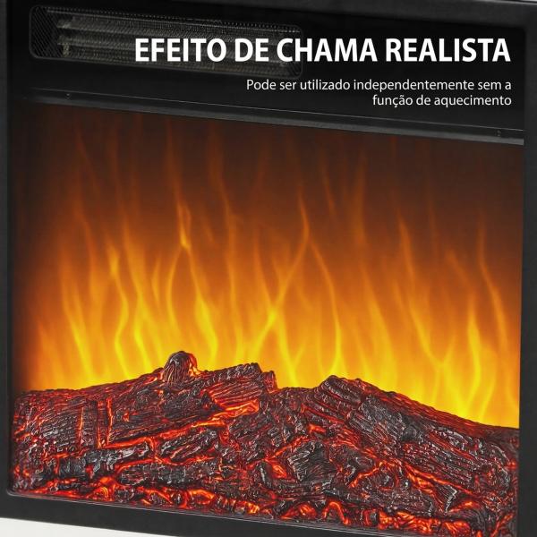 Lareira Elétrica Decorativa 1800W com Prateleira, Efeito de Chama, 5 Níveis de Brilho, Termóstato, Temporizador e Comando, para TV até 38", Branco