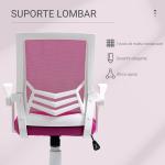 Cadeira de Escritório Ergonômica Giratória com Altura Ajustável Apoio para os Braços Dobrável Suporte Lombar e Encosto Transpirável 62,5x55x94 - 104cm Rosa
