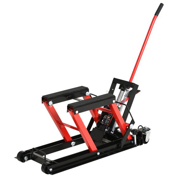 Elevador hidráulico de aço para motocicleta Suporte 680 kg 110x36x67 cm Preto e Vermelho