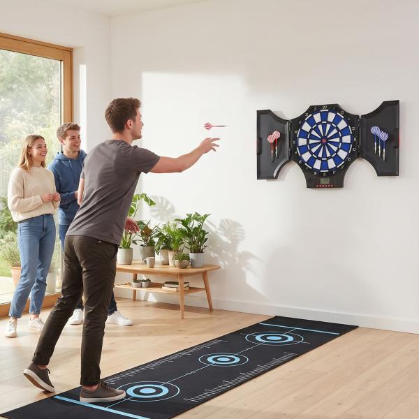 Alvo Eletrónico Dobrável com 31 Jogos para 8 Jogadores com 6 Dardos e 6 Pontas de Substituição Ecrã LCD 83x4x45 cm Preto