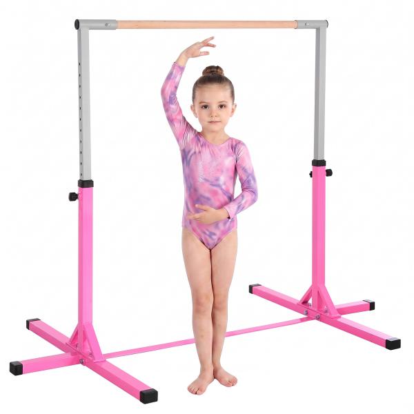 Barra de Ginástica para Crianças com Altura Ajustável 92 - 150 cm Barra Horizontal de Ginástica 197x121x150 cm Rosa