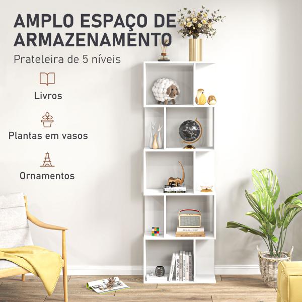 Estante de 5 Níveis em Forma de S com 10 Prateleiras para Quarto Escritório Sala 60x24x184,5 cm Branco