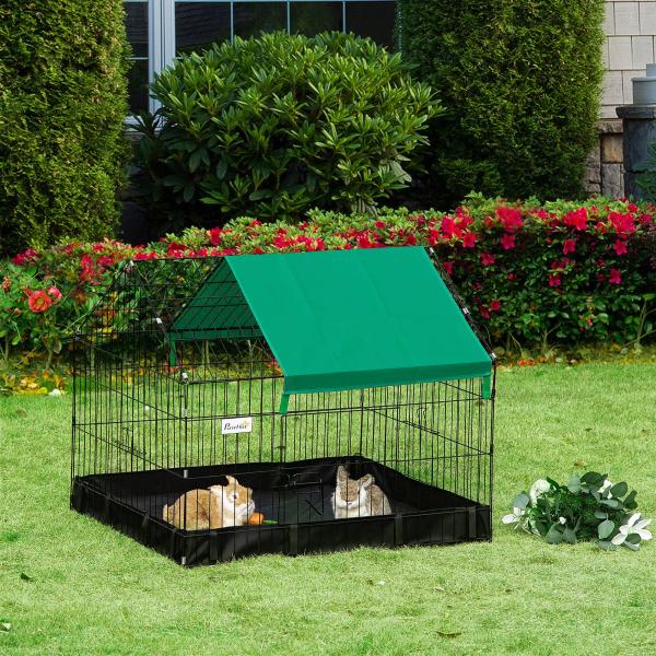 Gaiola para Animais Pequenos com 2 Portas Base com Tecido Oxford Impermeável e Toldo 90x75x75 cm Preto e Verde