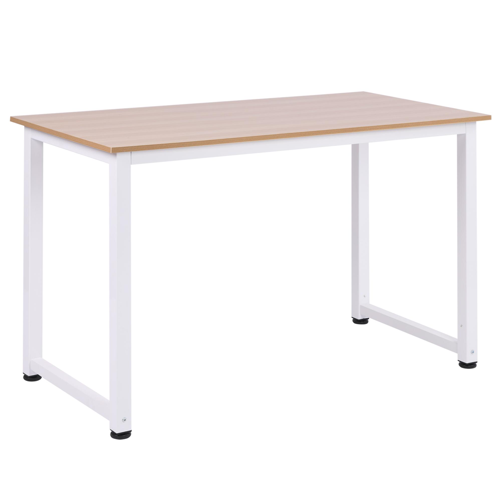 Secretária Moderna Mesa de Estudo com Estrutura de Aço e Pés Ajustáveis Mesa de Computador 120x60x76 cm Branco e Madeira