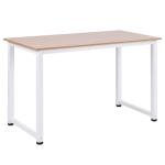 Secretária Moderna Mesa de Estudo com Estrutura de Aço e Pés Ajustáveis Mesa de Computador 120x60x76 cm Branco e Madeira