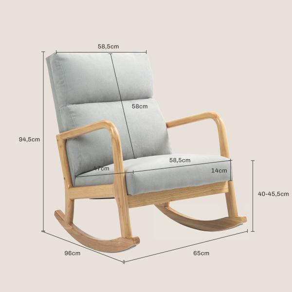 Poltrona Baloiço Estofada em Linho com Pés de Madeira de Borracha e Apoio para os Braços 65x87x94,5 cm Cinza