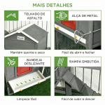 Galinheiro Grande de Madeira 300x66x116 cm com Ninho, Corredor Bandeja Removível Telhado Asfáltico Rampa 297,5x68x118 cm Branco e Cinza