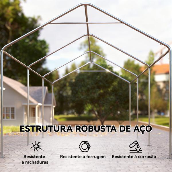 Abrigo de Exterior 590x300x280 cm Garagem de Exterior para Carros Anti UV com Paredes Laterais Desmontáveis e 2 Portas Cinza Escuro