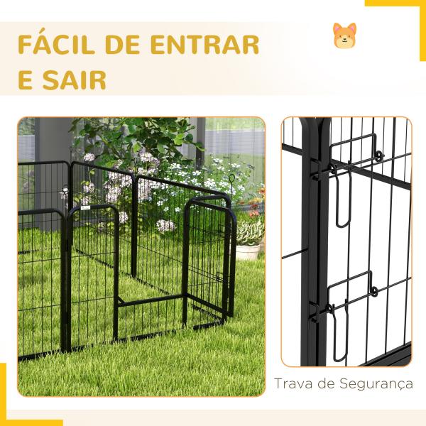 Parque para Animais de Estimação 8 Paineis 80x60cm Gaiola para Cães de Metal com Porta e Dupla Fechadura Preto