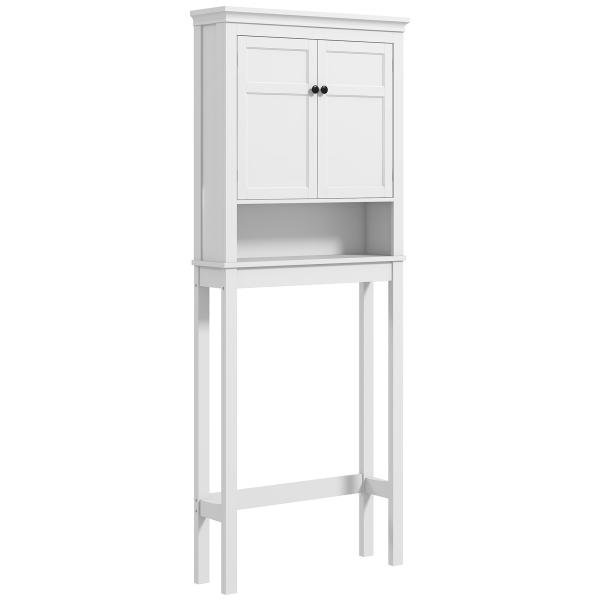 Móvel sobre Sanita Armário para Máquina de Lavar Roupa com 2 Portas Compartimento e Prateleira Ajustável 70x20x175 cm Branco