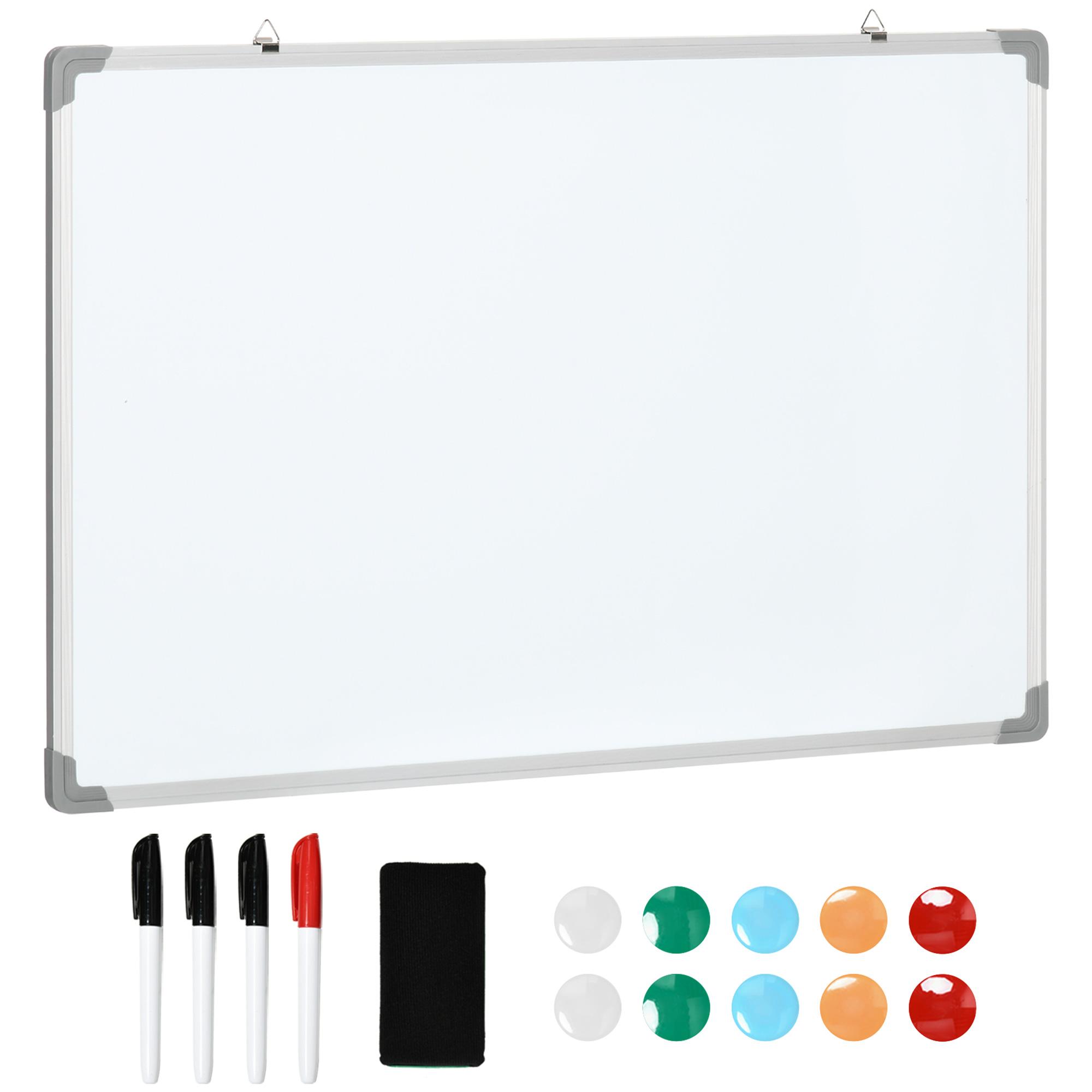 Quadro Magnético com Estrutura de Liga de Alumínio 90x60 cm Apagador 4 Marcadores e 10 Ímás para Escritório Casa Branco