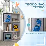 Estante para Brinquedos com 6 Compartimentos e 3 Caixas de Tecido não Tecido e Desenho de Animais 61,8x29,9x91,5 cm Branco e Cinza