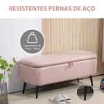 Banco de Armazenamento Estofado em Linho com Tampa Abatível e Pés de Aço Carga Máxima 150kg 101x38,5x44,5 cm Rosa
