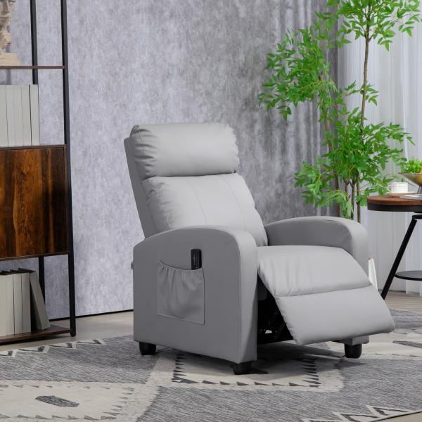 Poltrona de Massagem Reclinável com Controlo Remoto 2 Áreas de Massagem 8 Programas 5 Níveis 68x88x98 cm Cinzento