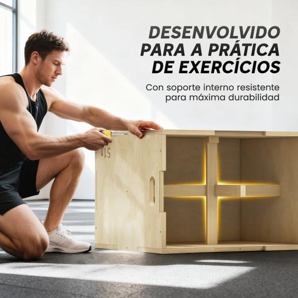 Caixa Pliometria de Madeira Caixa de Saltos com 2 Alças Recortadas Carga Máxima 120 kg 61x51x73 cm Madeira