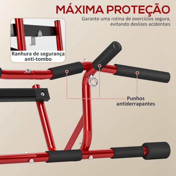Barra de Elevação Multifuncional Barra de Elevação de Parede Carga 150 kg para Exercícios e Treino Vermelho e Preto