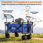 Carrinho de Transporte Dobrável para Praia Campismo Viajem com Toldo Guiador Rodas Altura Ajustável 117x55x98 cm Azul