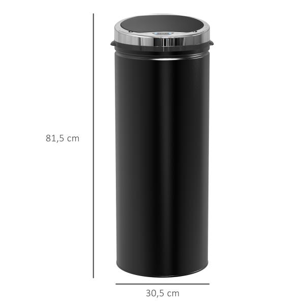 Balde do Lixo Automático 50L com Tampa de Fecho Suave e Silencioso Corpo em Aço Inoxidável Preto